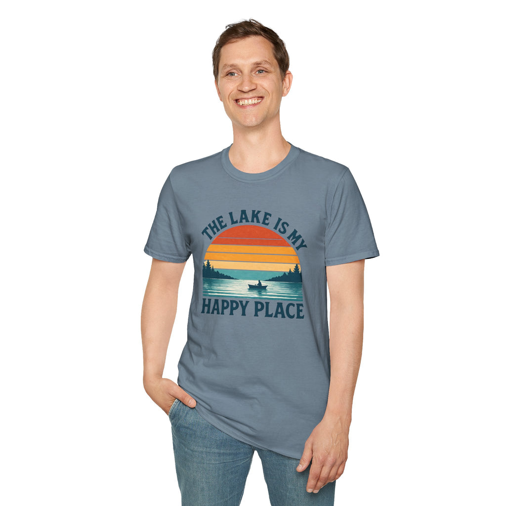 Canoe On The Lake At Sunset "The Lake Is My Happy Place" T-Shirt