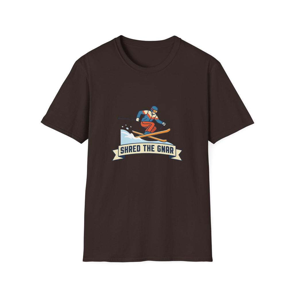 Shred the Gnar Skier T-Shirt | Retro Skiing Graphic