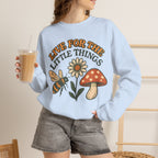 "Live For The Little Things" Bee, Daisy & Mushroom Retro Nature Design Crewneck Sweatshirt
