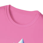 Mountain River T-Shirt — Geometric Blue Peaks & Flowing River