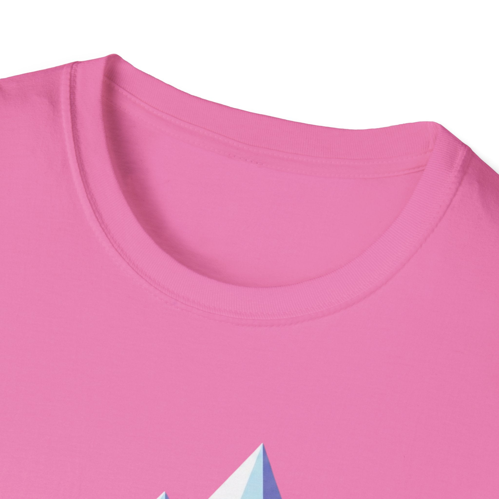 Mountain River T-Shirt — Geometric Blue Peaks & Flowing River
