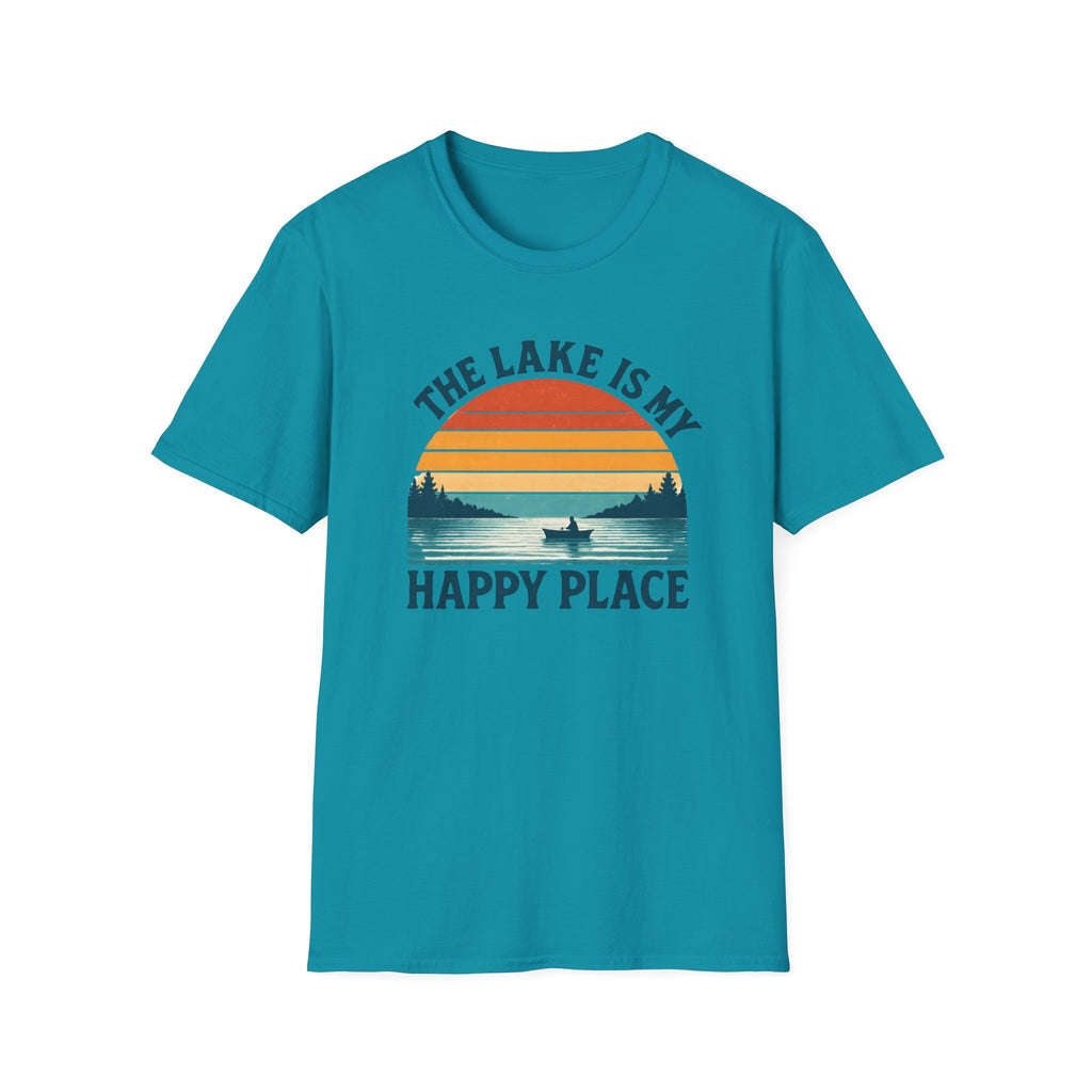Canoe On The Lake At Sunset "The Lake Is My Happy Place" T-Shirt