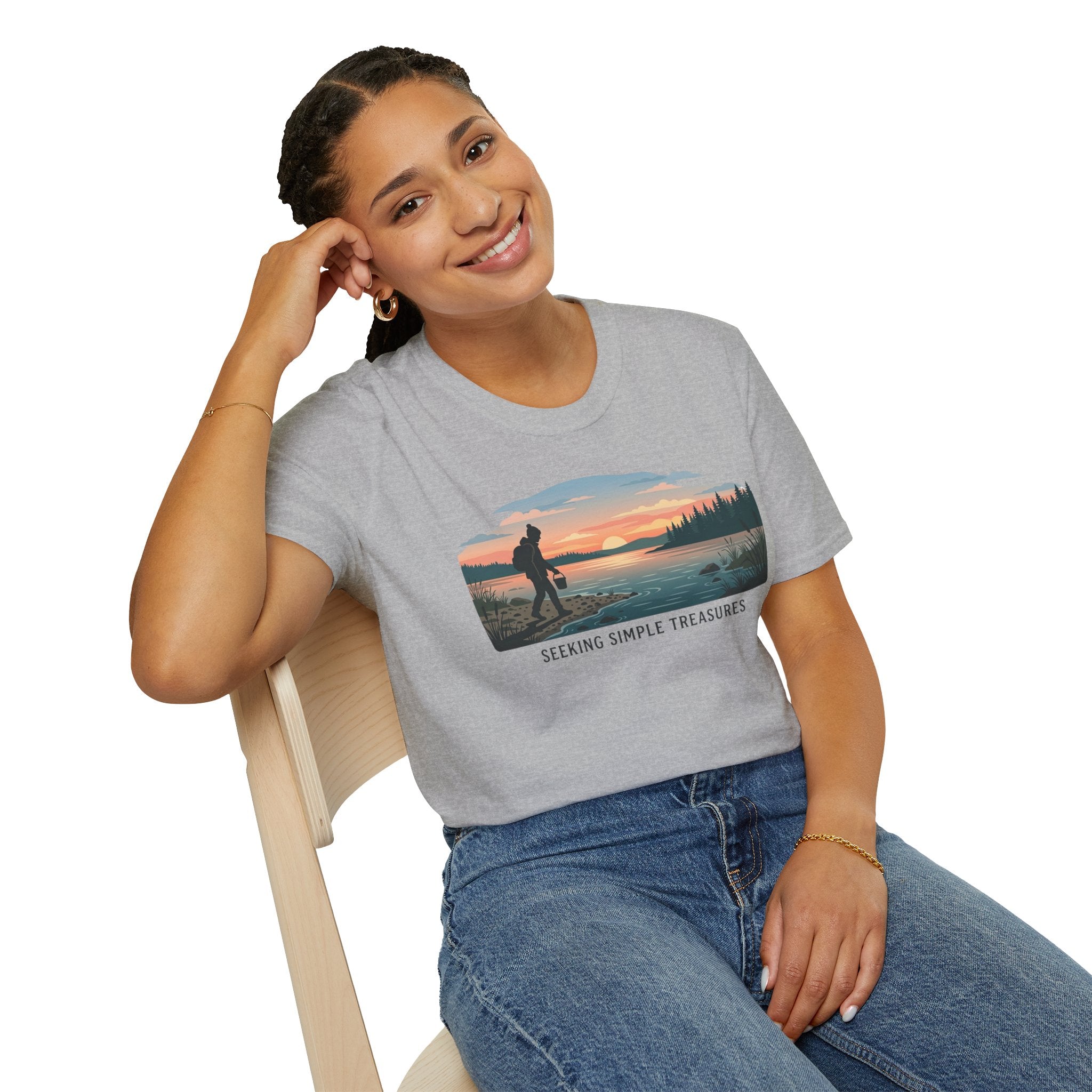 Outdoor T-Shirt — "Seeking Simple Treasures" Sunset Hiker Graphic