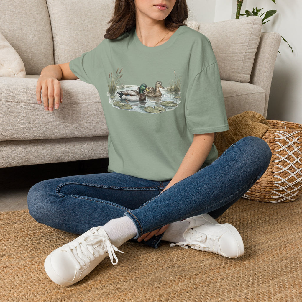 Duck Pair T-Shirt — Watercolor Mallard Ducks on Pond Nature Tee