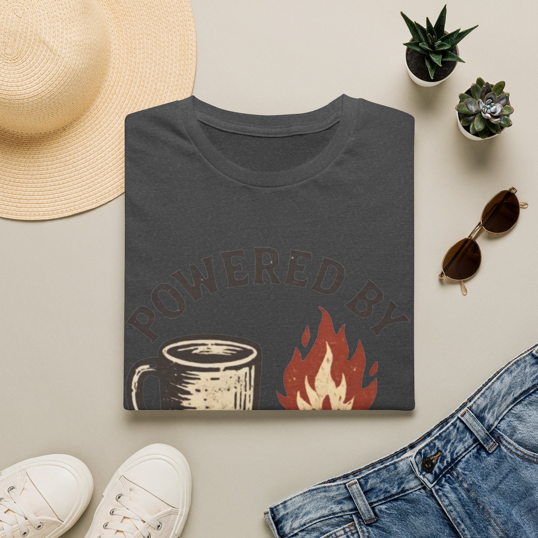 Powered By Coffee And Campfires Vintage Camping T-Shirt