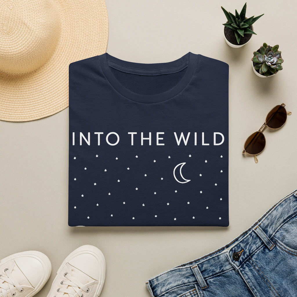 Into The Wild Canoe T-Shirt - Minimal Night Sky Lake Camping Tee