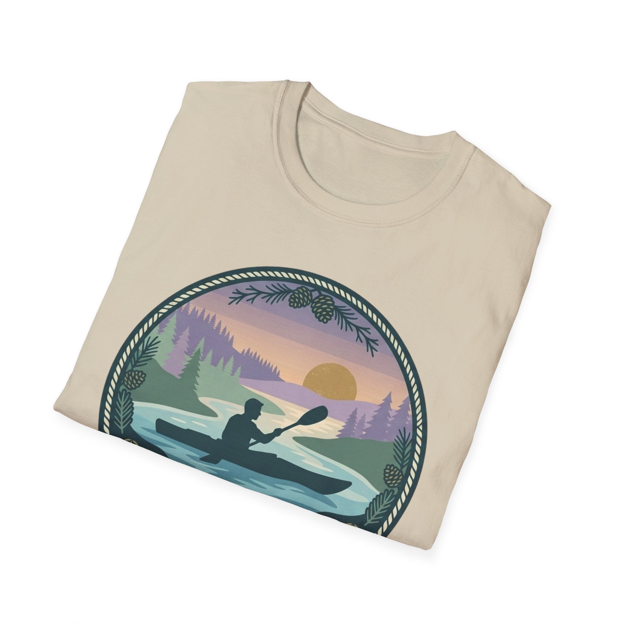 Kayak Sunset T‑Shirt — "Drift Into The Quiet Places" Outdoor Relaxation Tee