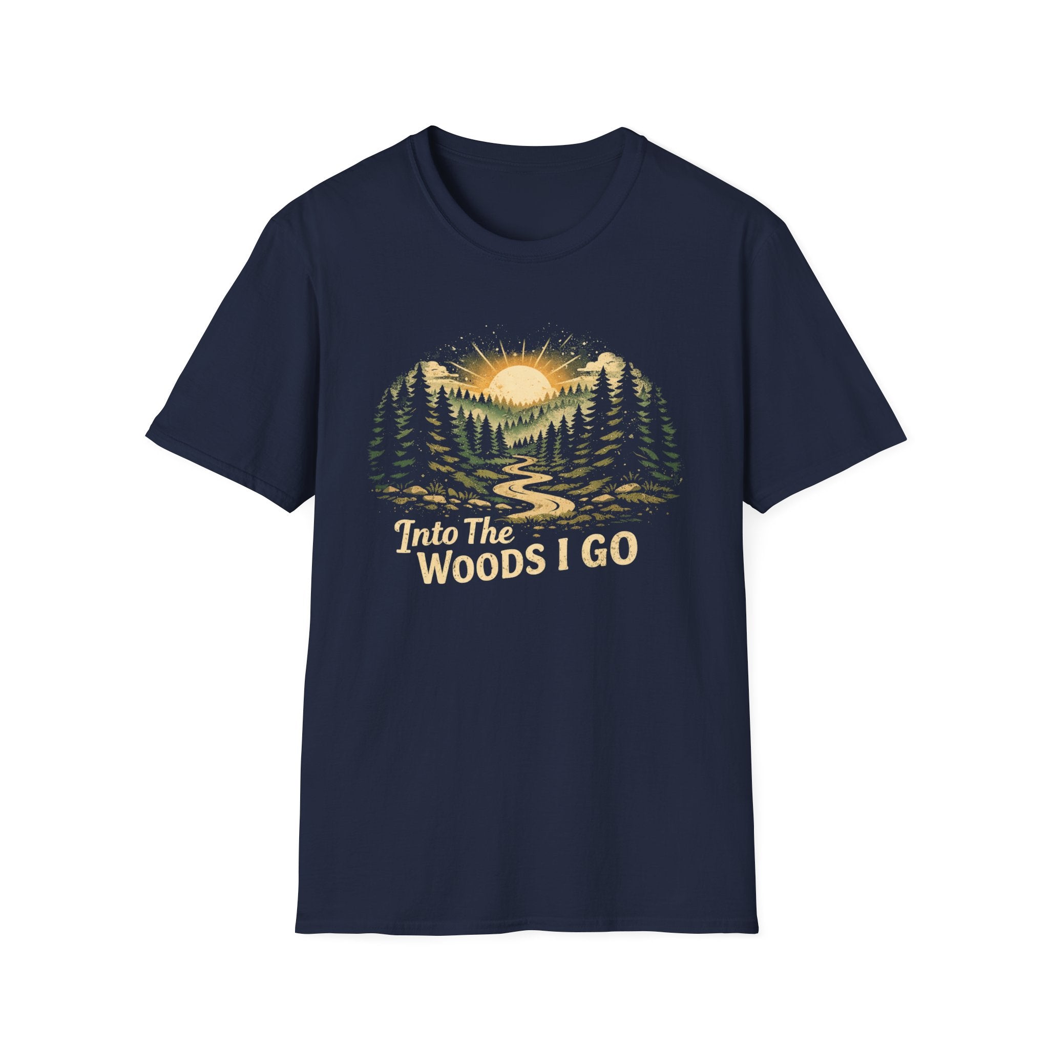 T-Shirt — "Into The Woods I Go" Vintage Forest Sunset Tee