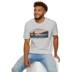 Outdoor T-Shirt — "Seeking Simple Treasures" Sunset Hiker Graphic
