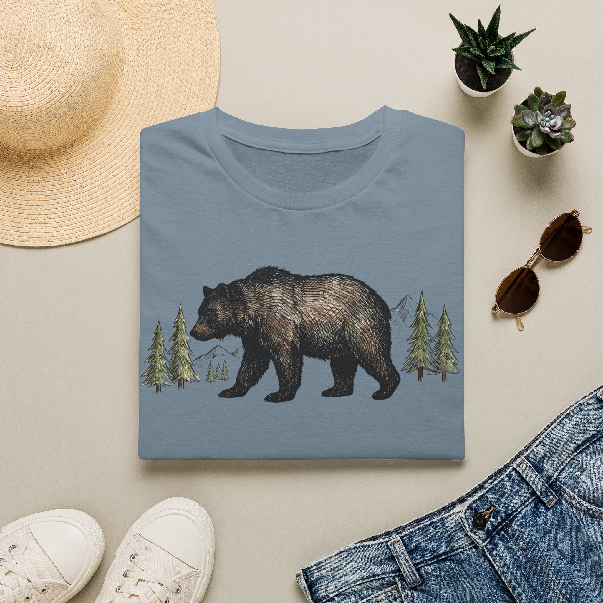Bear & Forest T‑Shirt - Rustic Woodland Graphic Tee