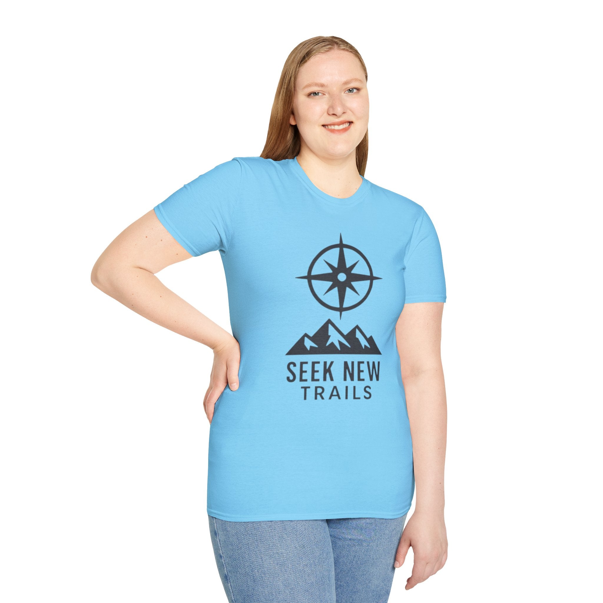 "Seek New Trails" Compass Over Mountains T-Shirt