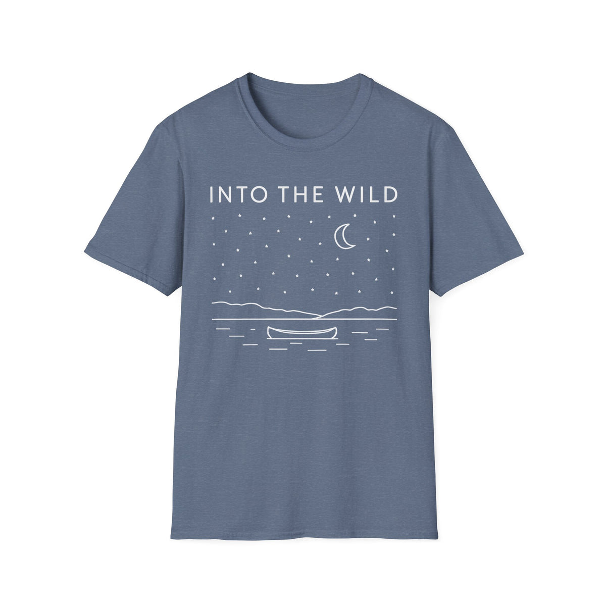 Into The Wild Canoe T-Shirt - Minimal Night Sky Lake Camping Tee