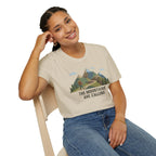 Campground Scenic T-Shirt — Minimalist Tent & Campfire Graphic