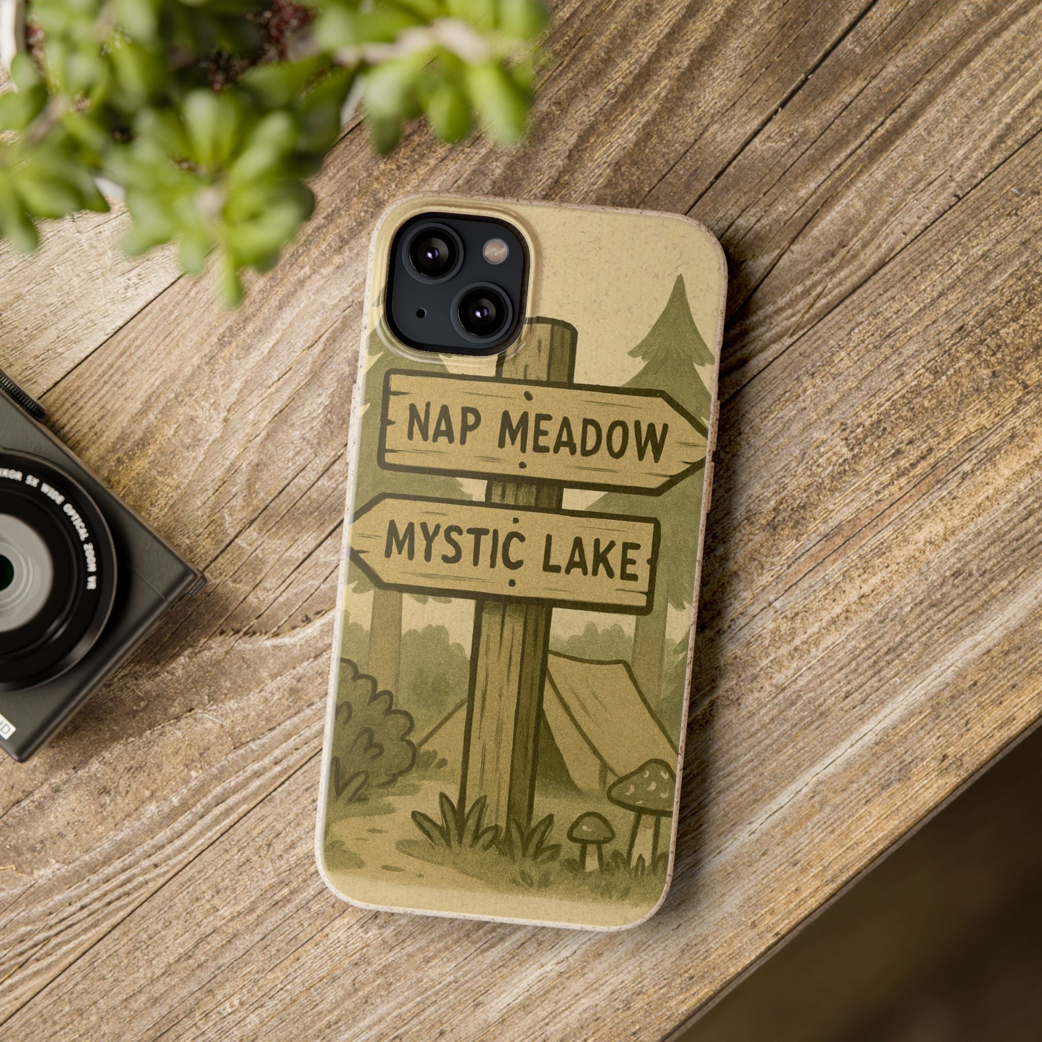 Biodegradable Phone Case — 'Nap Meadow' Mystic Lake Camping Design