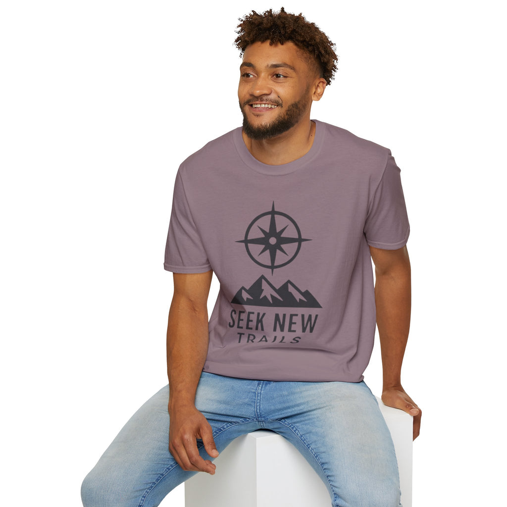 "Seek New Trails" Compass Over Mountains T-Shirt
