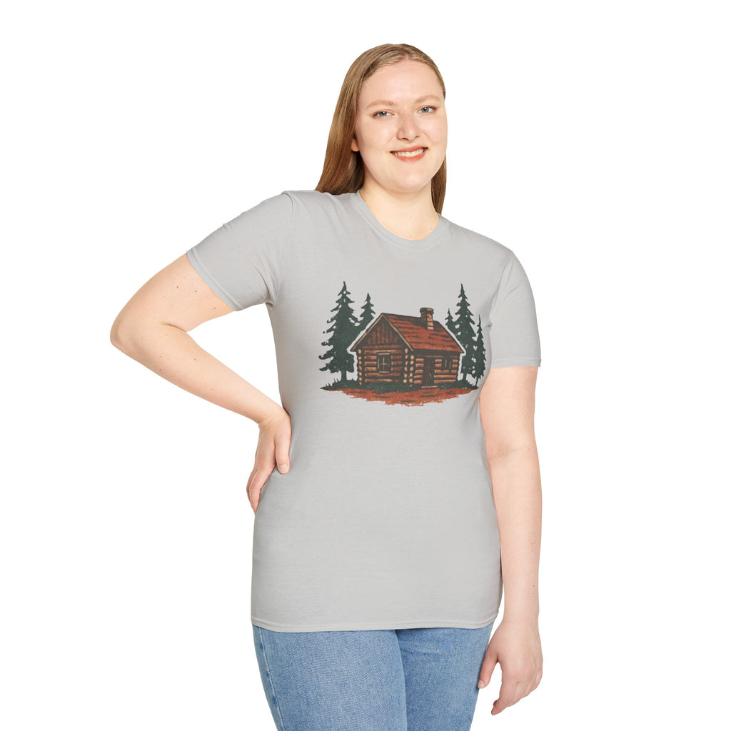 Vintage Cozy Cabin T-Shirt — Faded Pine Tree Cabin Tee