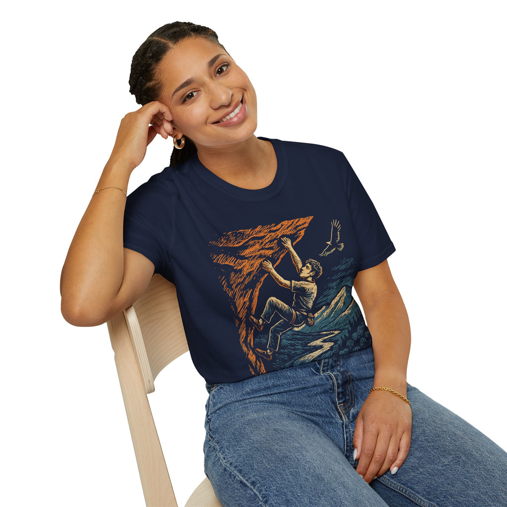 Climber on Cliff with Eagle T-Shirt