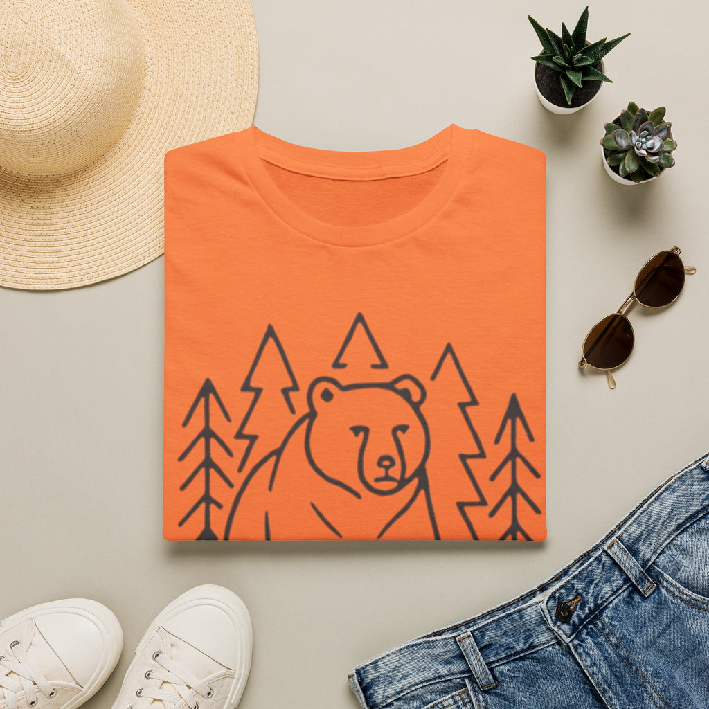 Bear & Pines T-Shirt — Minimal Line Drawing Woodland Tee