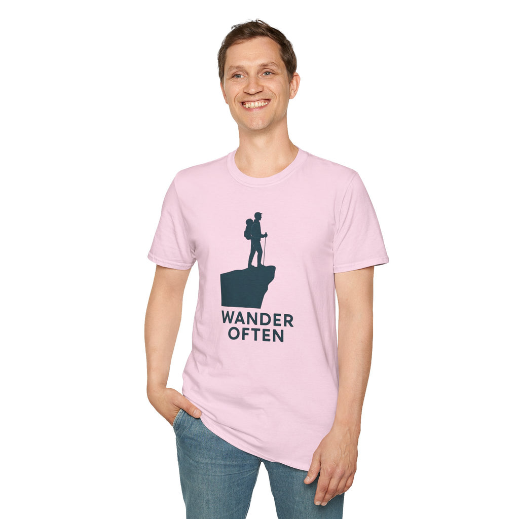 "Wander Often" Hiker on Cliff T-Shirt