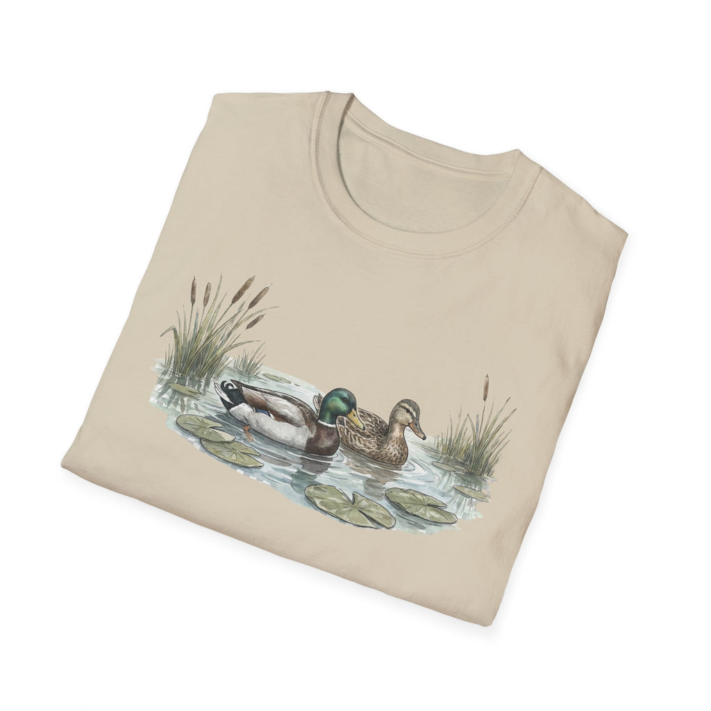 Duck Pair T-Shirt — Watercolor Mallard Ducks on Pond Nature Tee