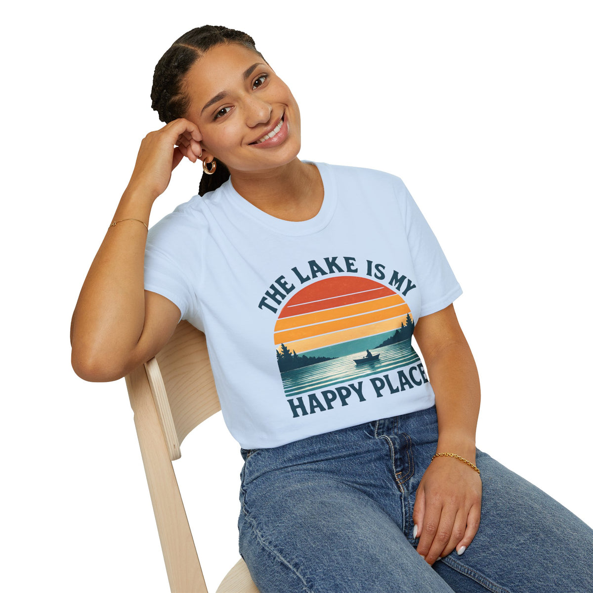 "The Lake Is My Happy Place" Canoe On The Lake At Sunset T-Shirt