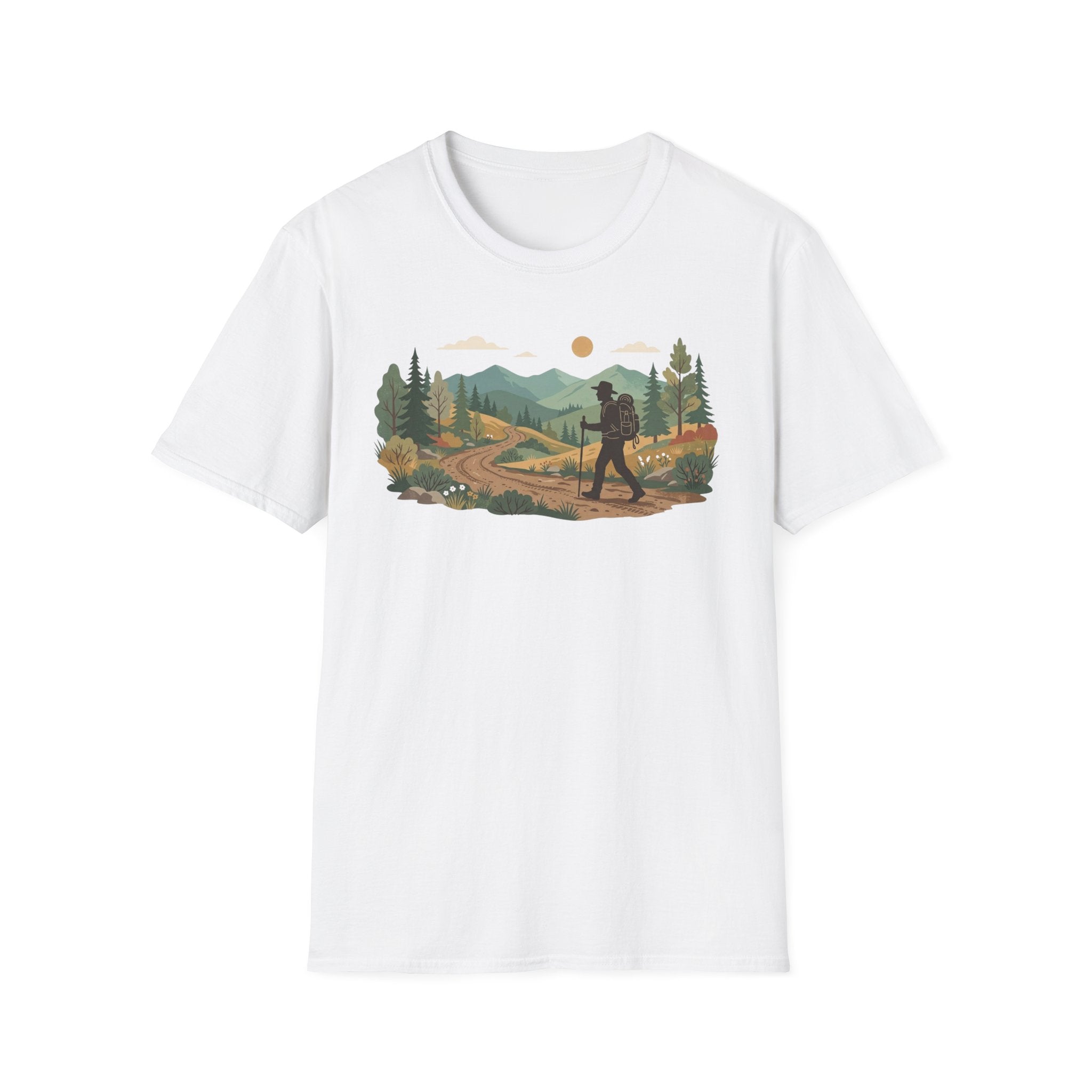 Hiker Mountain Sunset T-Shirt — Scenic Trail Adventure Tee