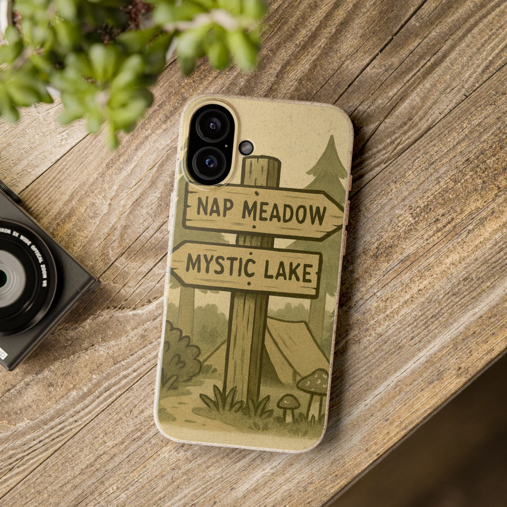 Biodegradable Phone Case — 'Nap Meadow' Mystic Lake Camping Design