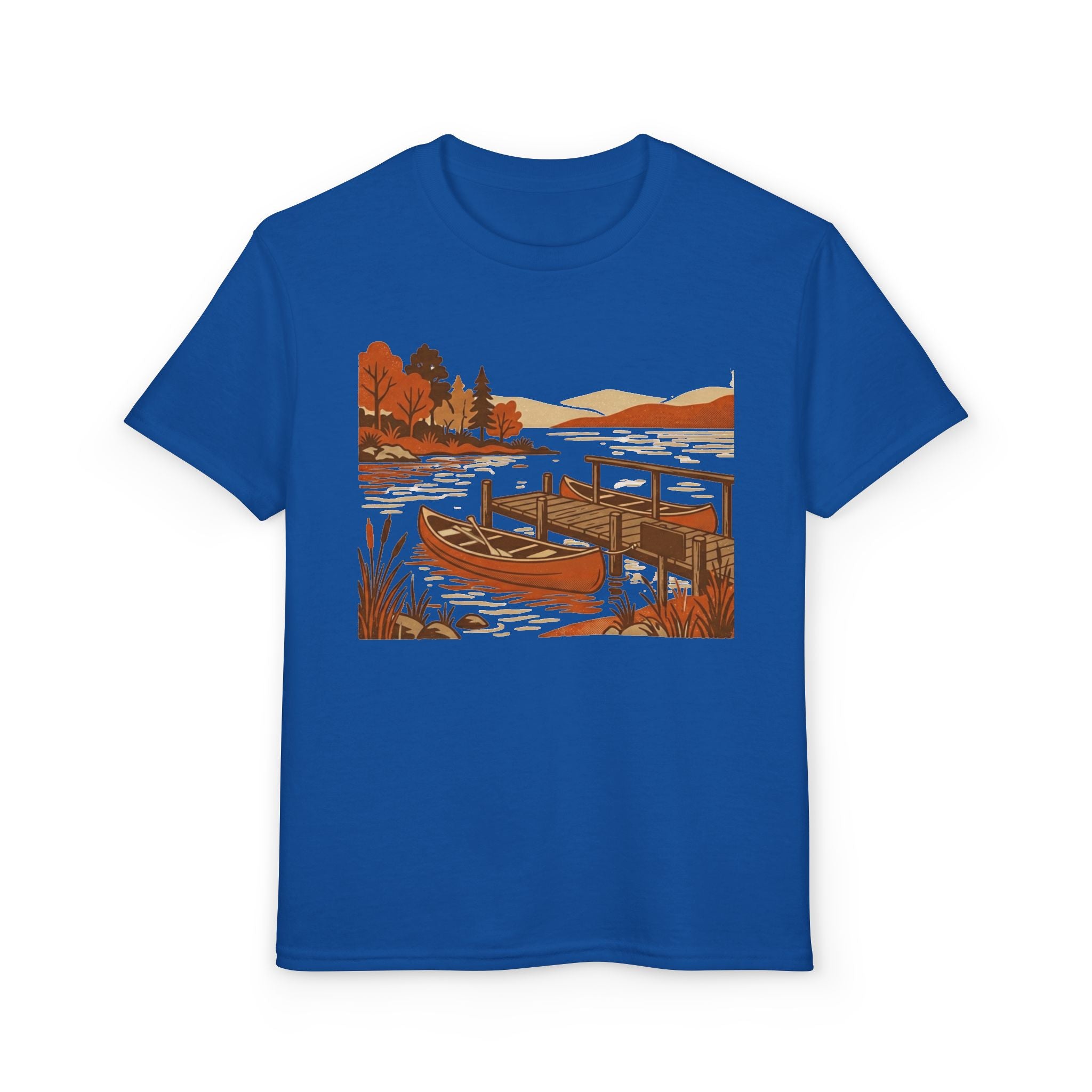 Youth T-Shirt — Autumn Lakeside Dock & Canoe Kids Tee