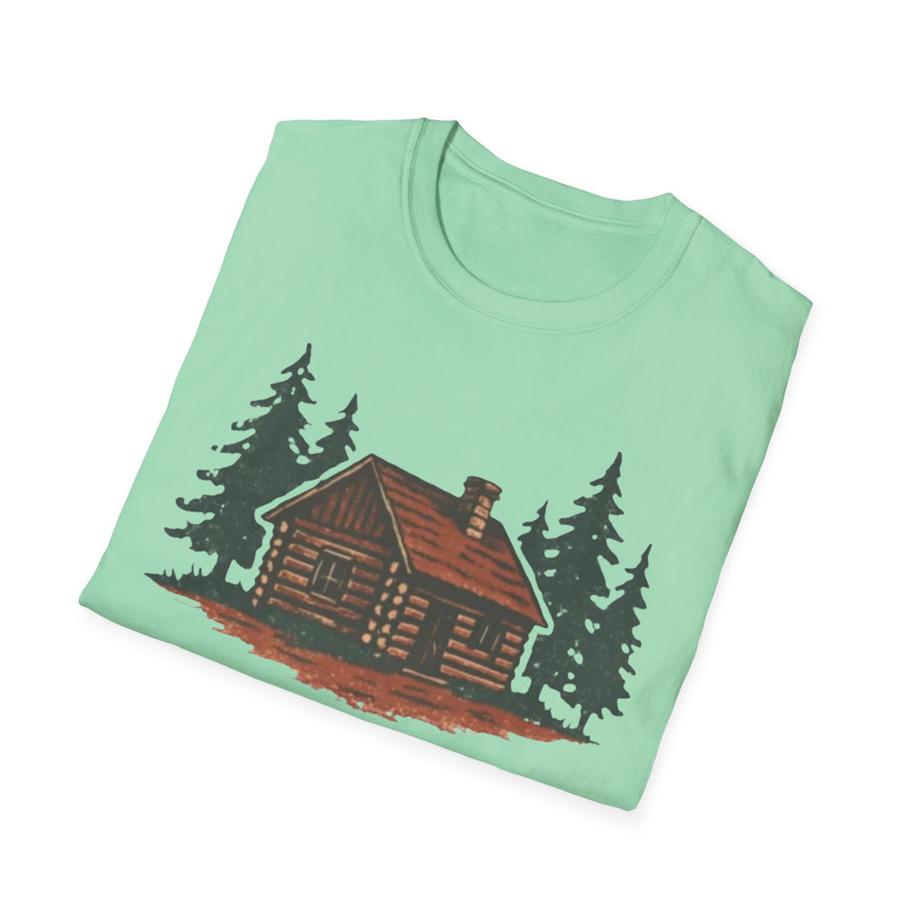 Vintage Cozy Cabin T-Shirt — Faded Pine Tree Cabin Tee