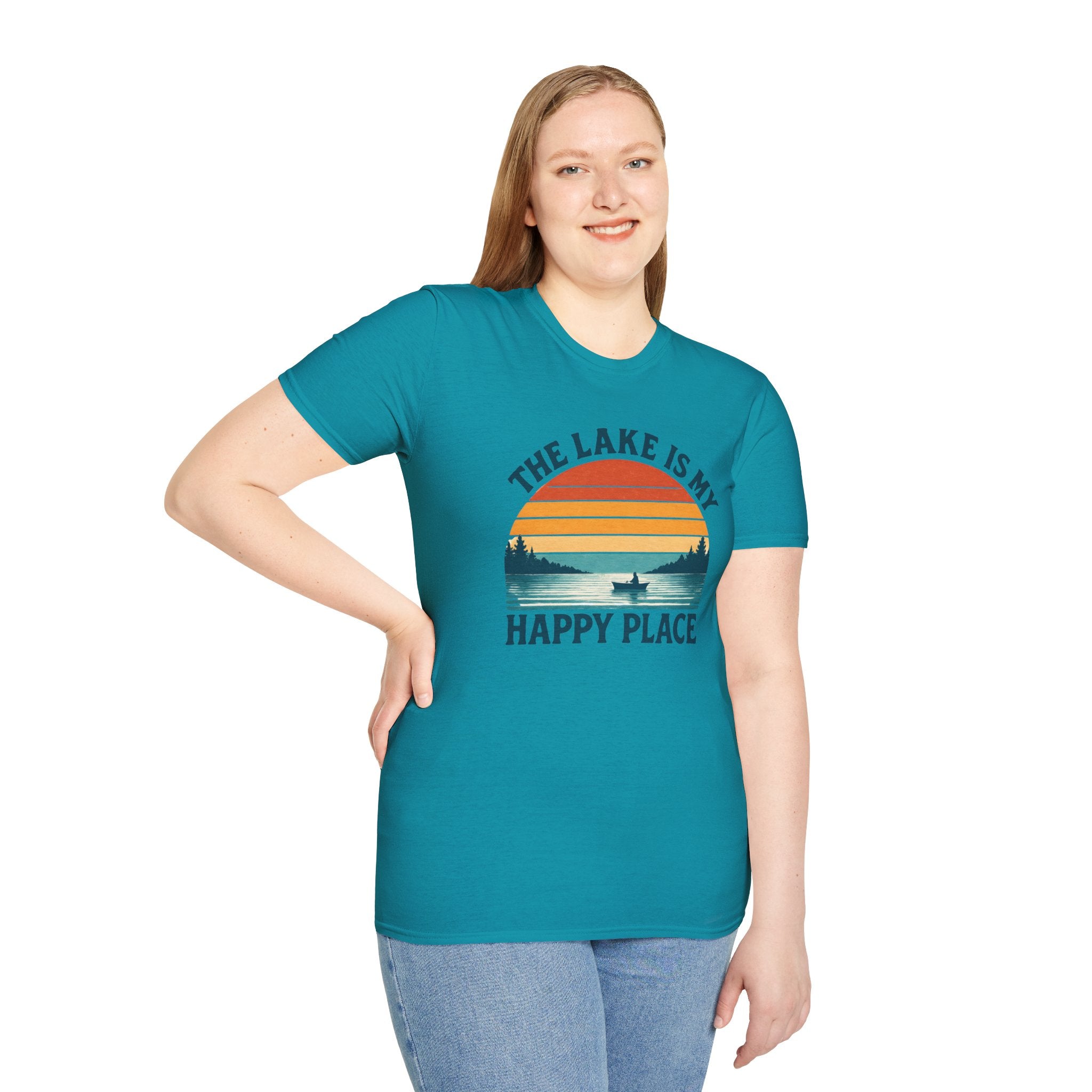 Canoe On The Lake At Sunset "The Lake Is My Happy Place" T-Shirt