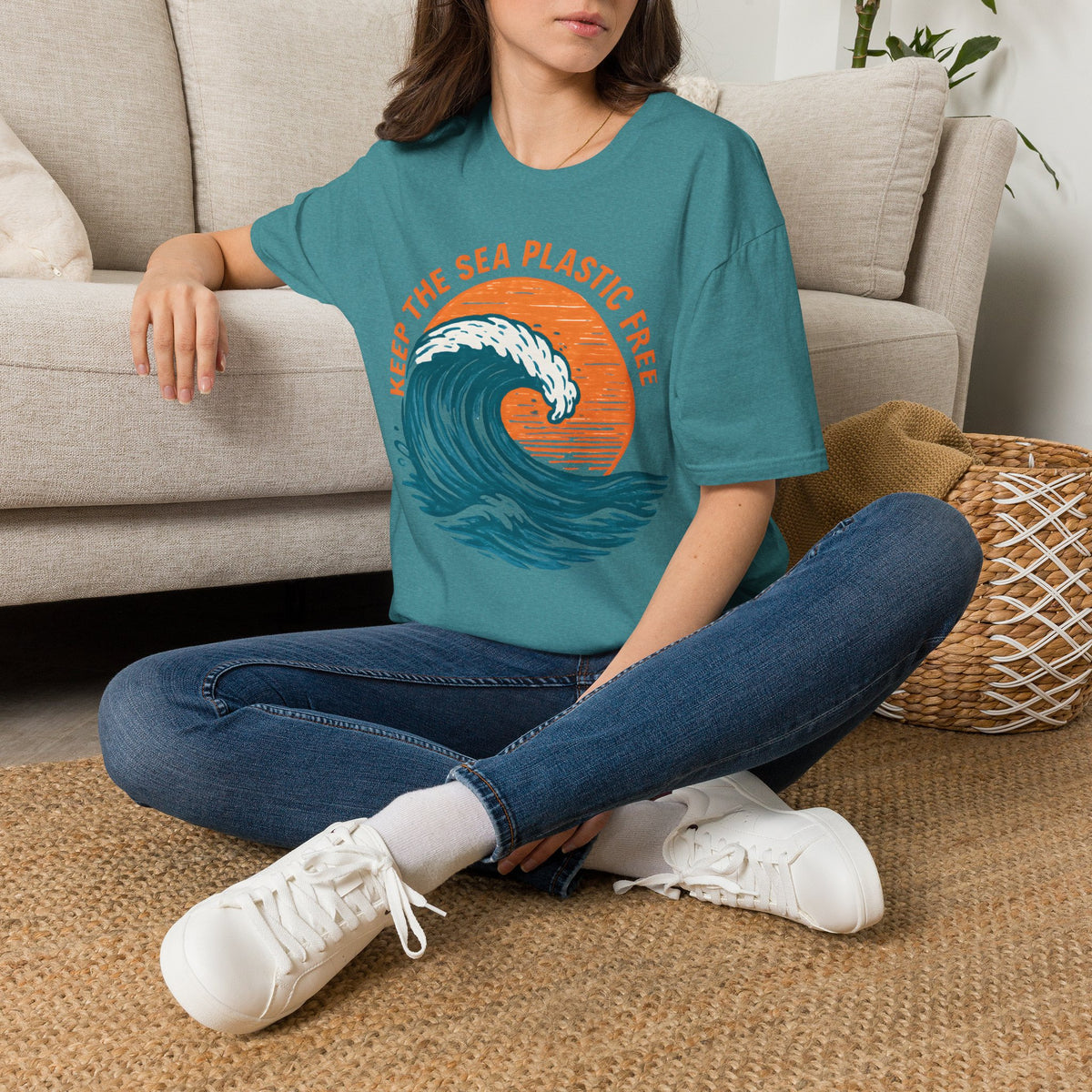 "Keep the Sea Plastic Free" Ocean Conservation Wave Tee Shirt