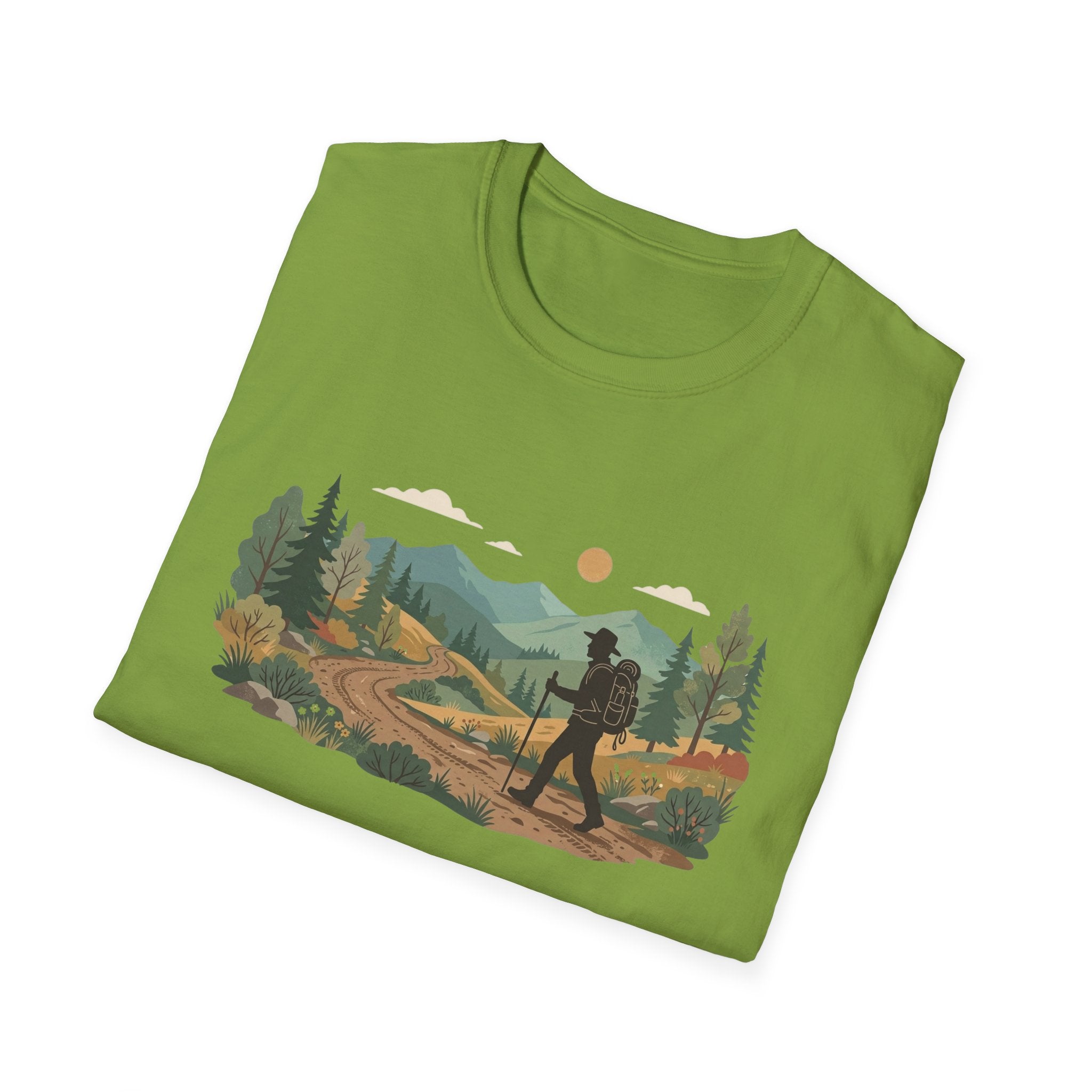 Hiker Mountain Sunset T-Shirt — Scenic Trail Adventure Tee