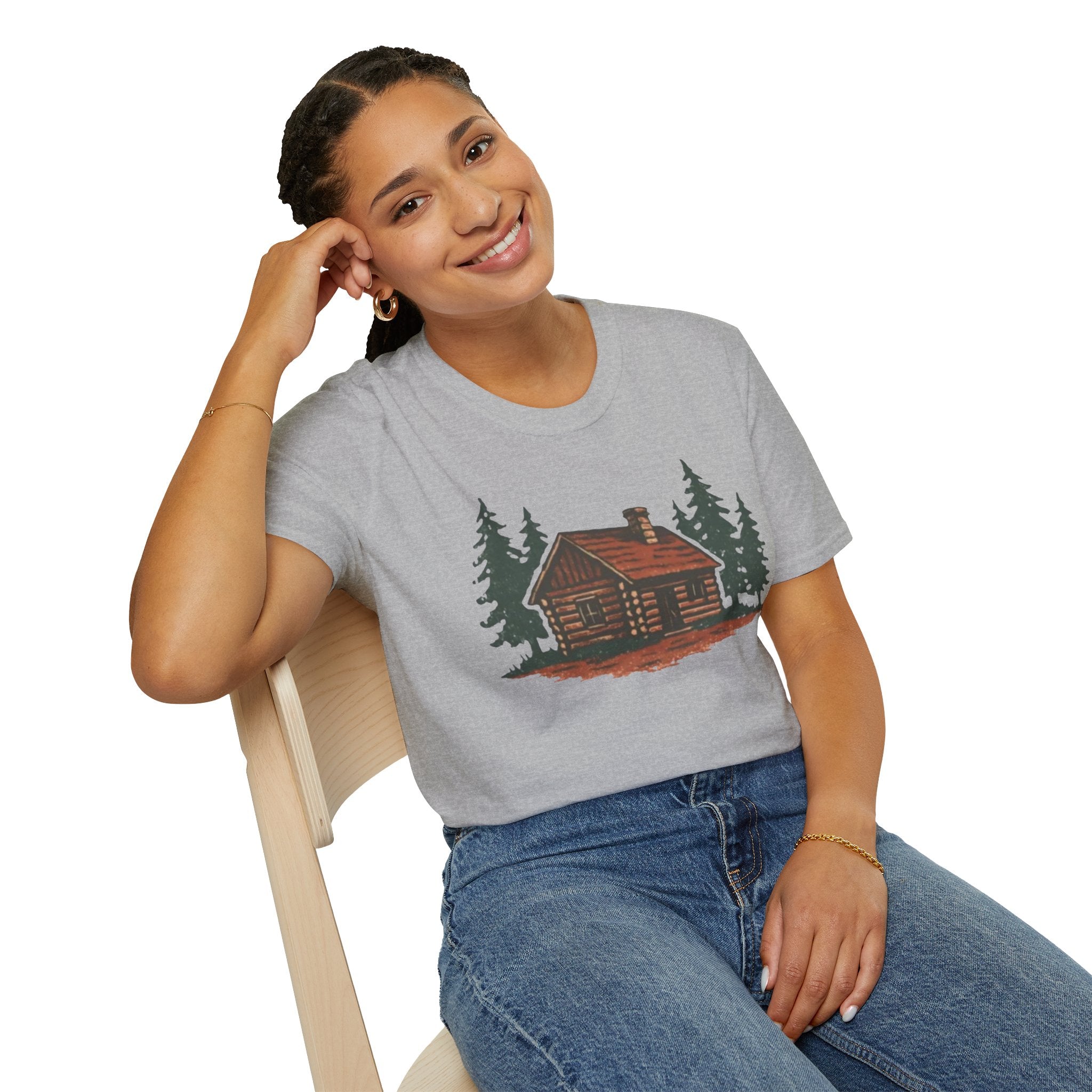 Vintage Cozy Cabin T-Shirt — Faded Pine Tree Cabin Tee