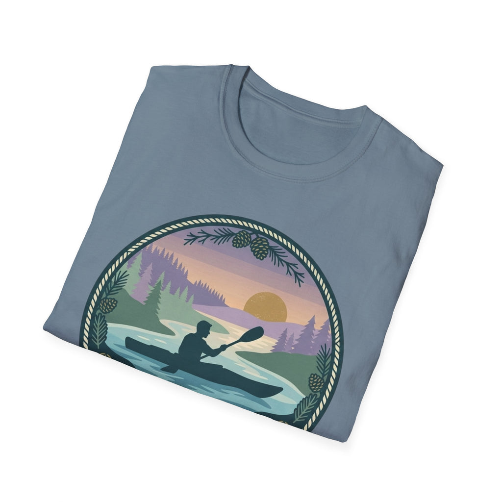 Kayak Sunset T‑Shirt — "Drift Into The Quiet Places" Outdoor Relaxation Tee
