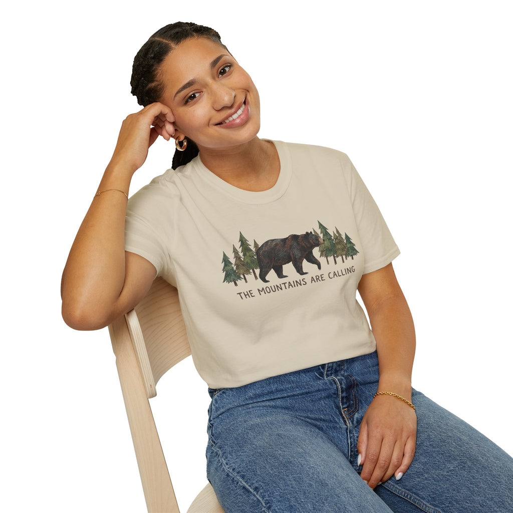 "The Mountains Are Calling" Bear and Pines T-Shirt — Outdoor Graphic Tee