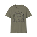 Bear & Pines T-Shirt — Minimal Line Drawing Woodland Tee