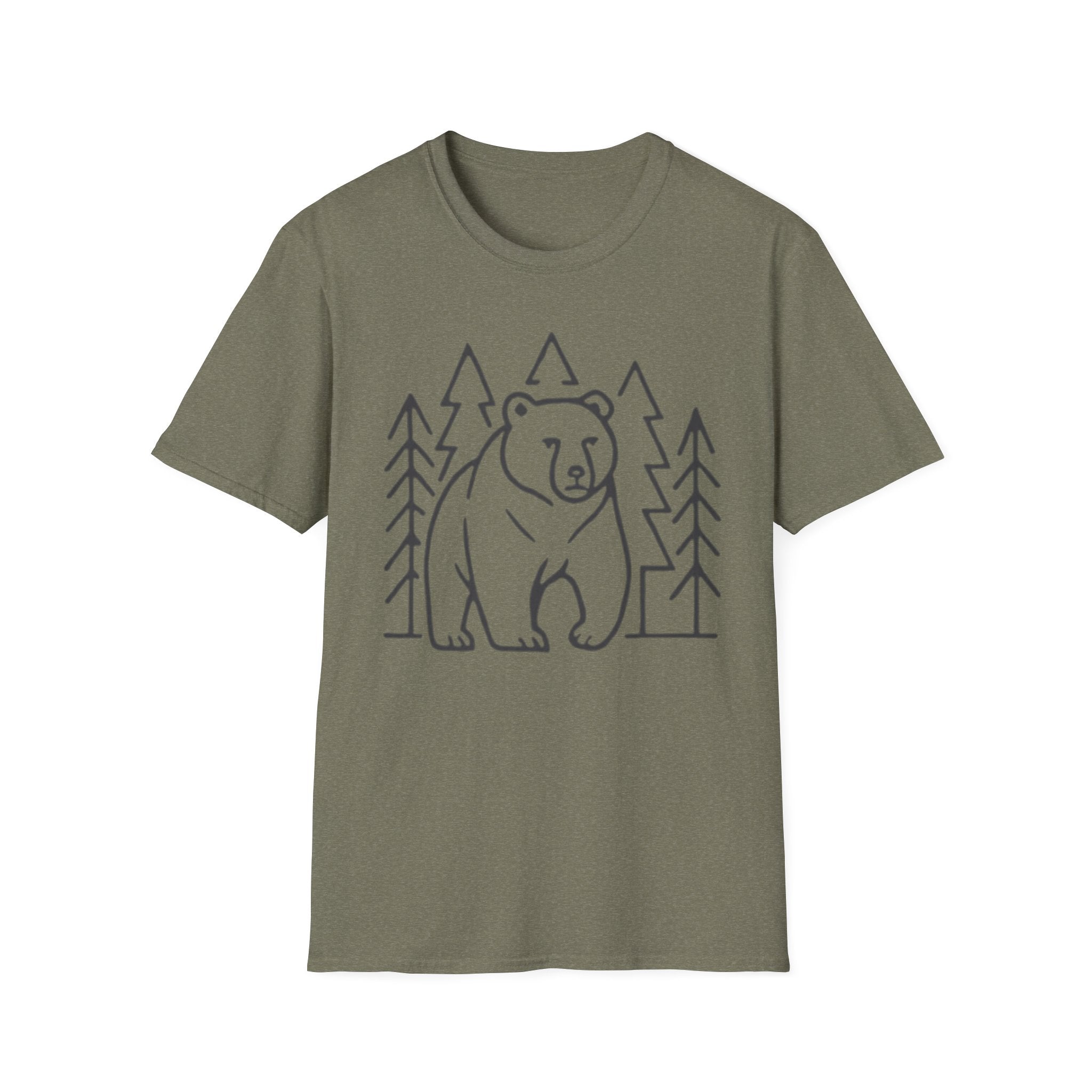 Bear & Pines T-Shirt — Minimal Line Drawing Woodland Tee