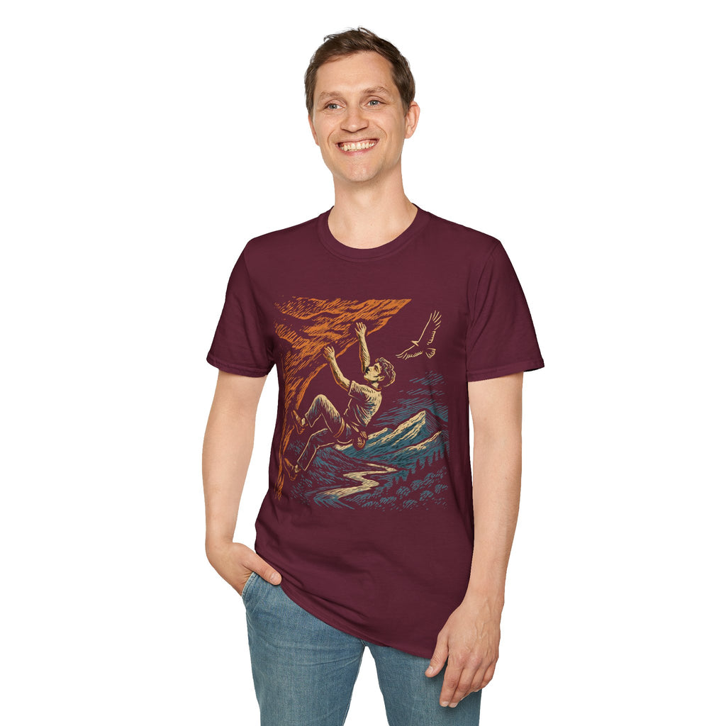 Climber on Cliff with Eagle T-Shirt