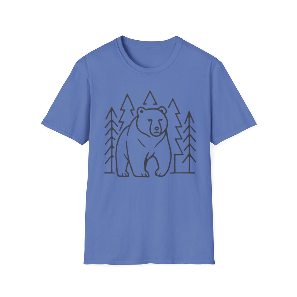 Bear & Pines T-Shirt — Minimal Line Drawing Woodland Tee