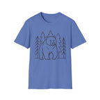 Bear & Pines T-Shirt — Minimal Line Drawing Woodland Tee