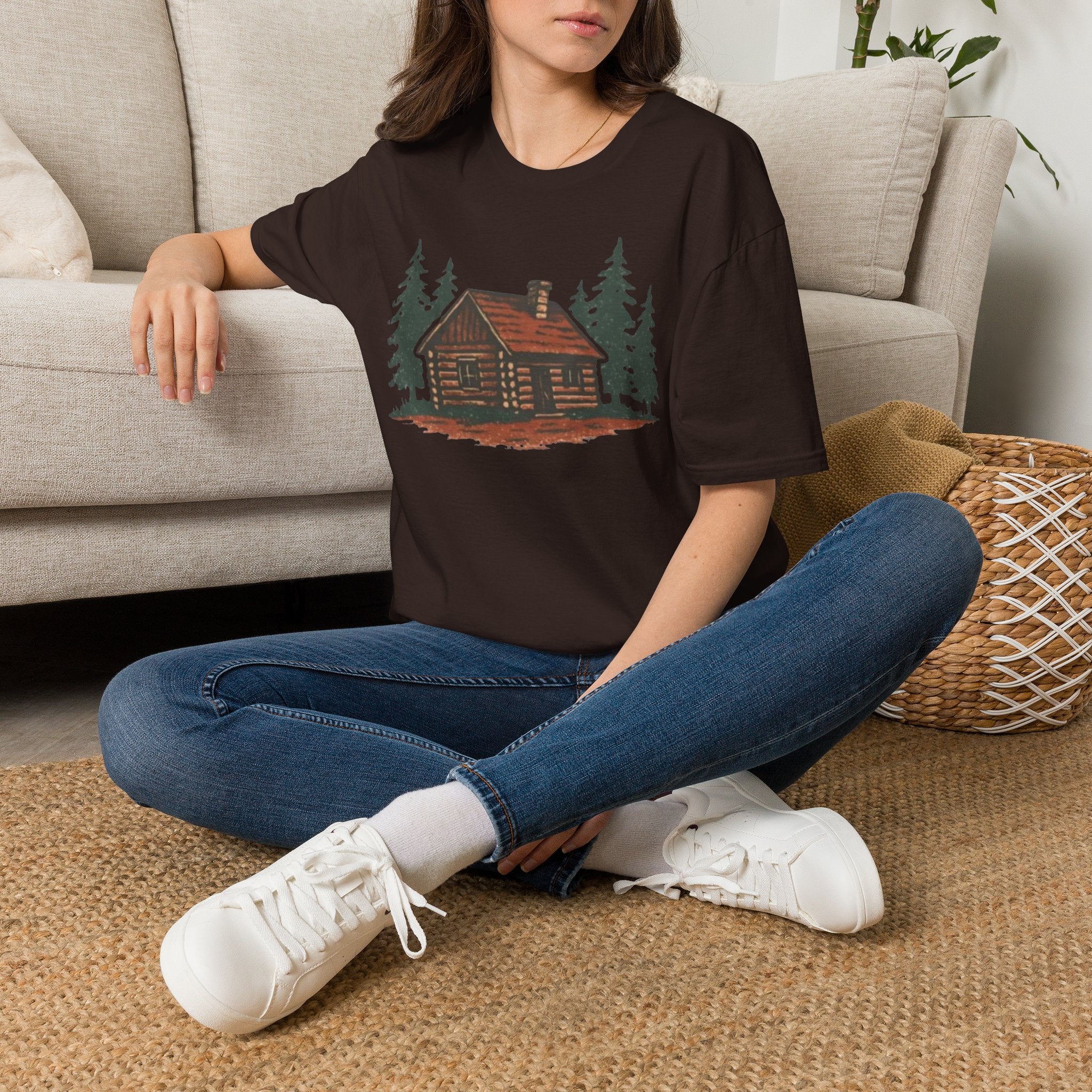 Vintage Cozy Cabin T-Shirt — Faded Pine Tree Cabin Tee
