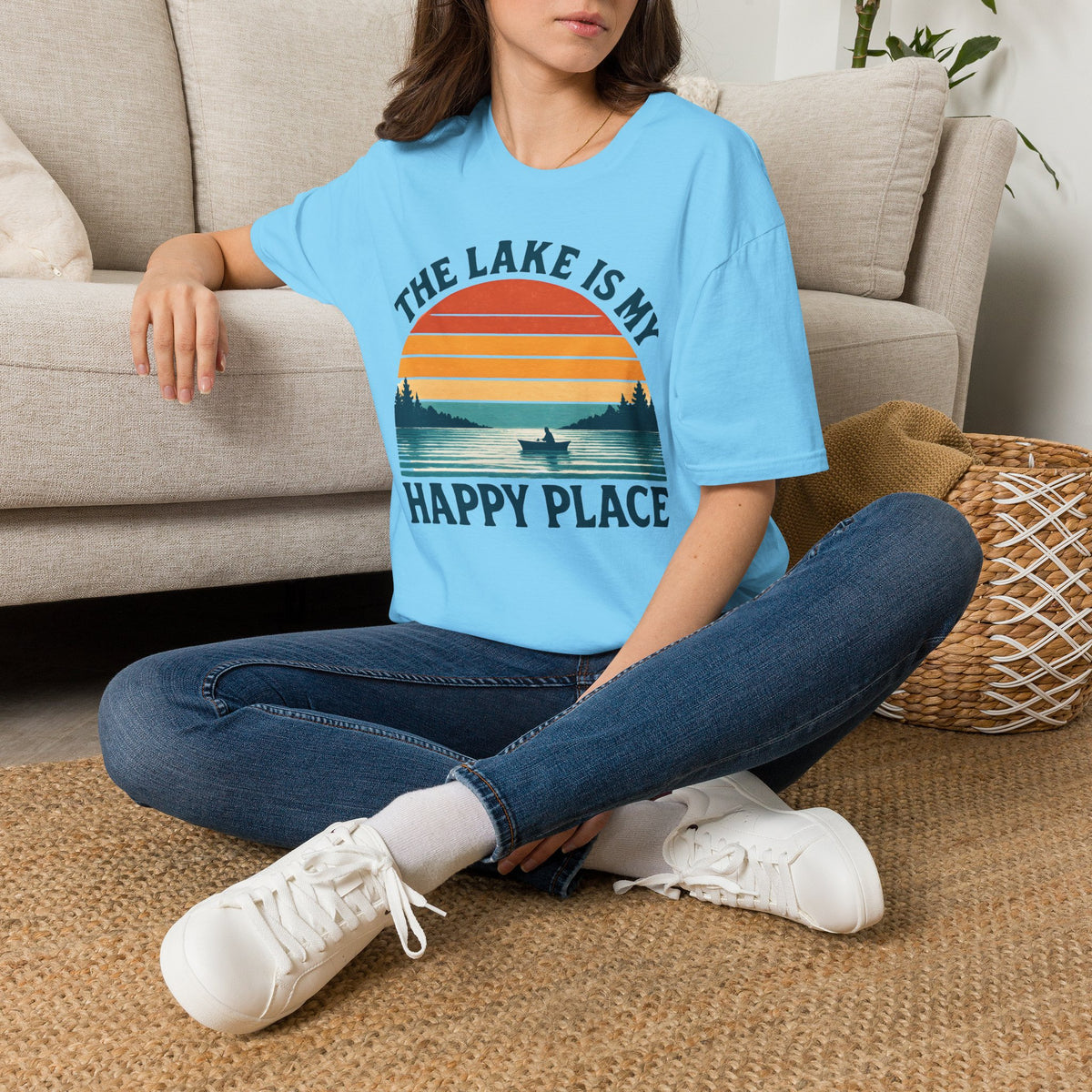 "The Lake Is My Happy Place" Canoe On The Lake At Sunset T-Shirt