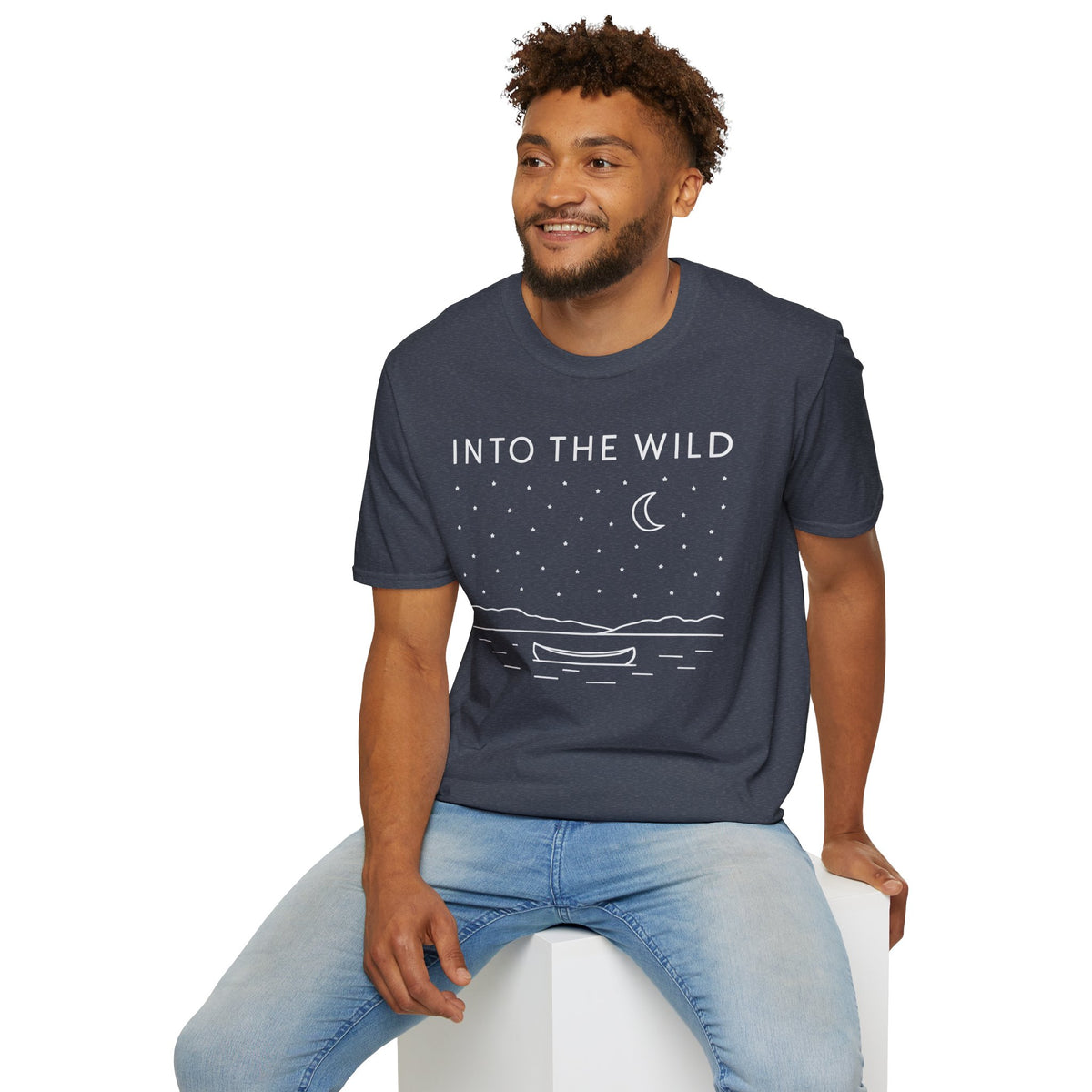 Into The Wild Canoe T-Shirt - Minimal Night Sky Lake Camping Tee