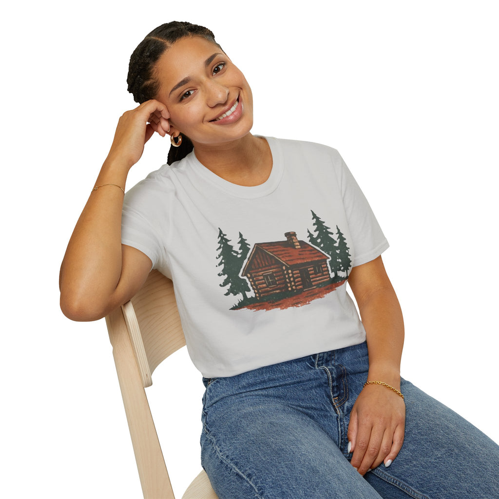 Vintage Cozy Cabin T-Shirt — Faded Pine Tree Cabin Tee