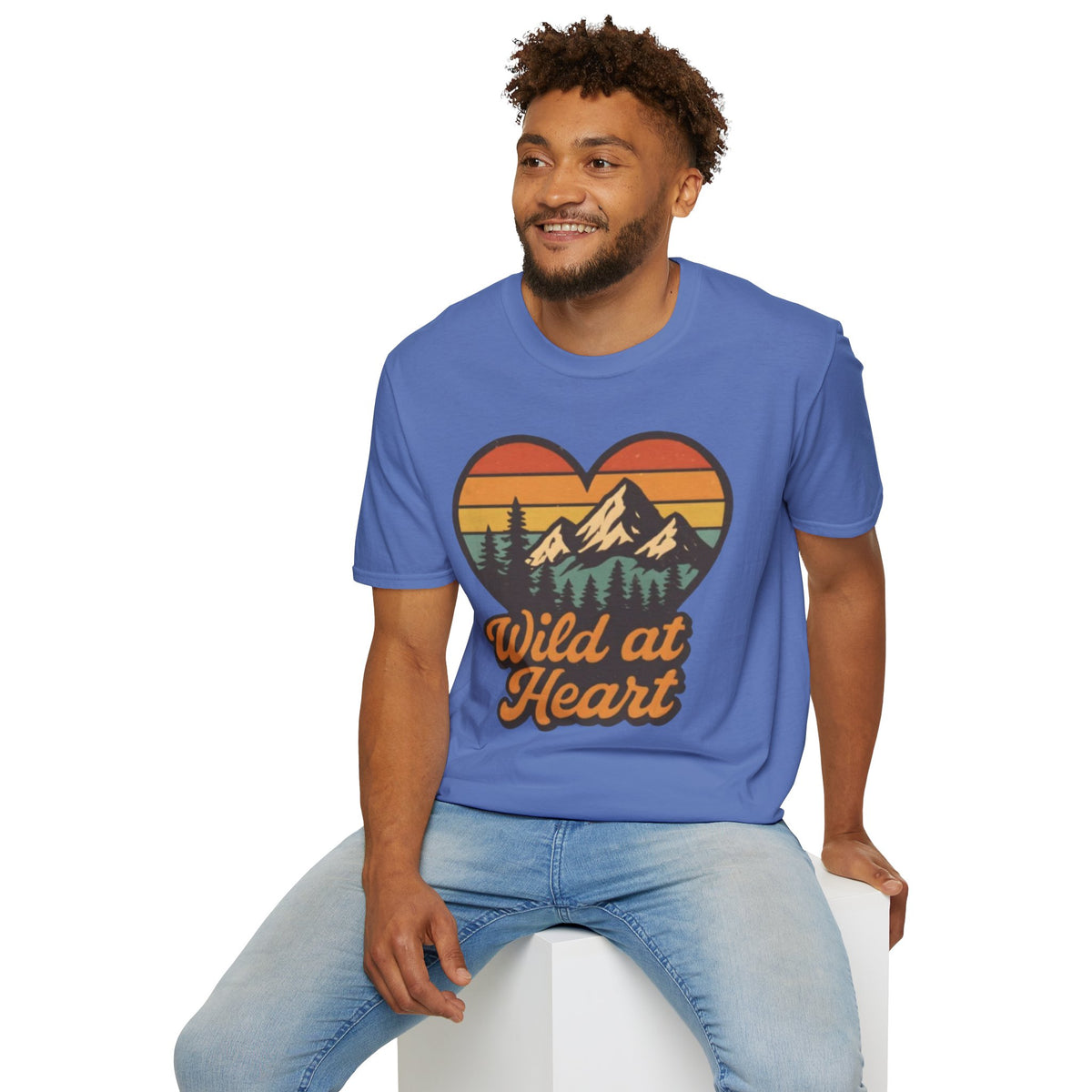 "Wild at Heart" Mountain Heart Retro Sunset Nature Tee Shirt