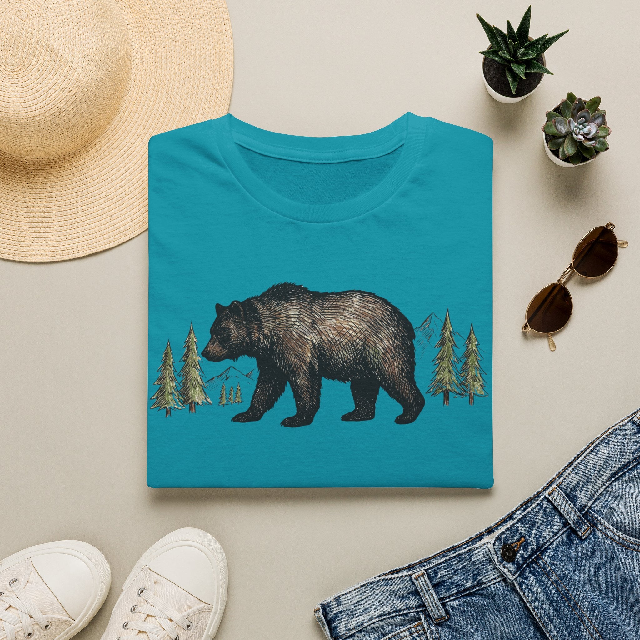 Bear & Forest T‑Shirt - Rustic Woodland Graphic Tee