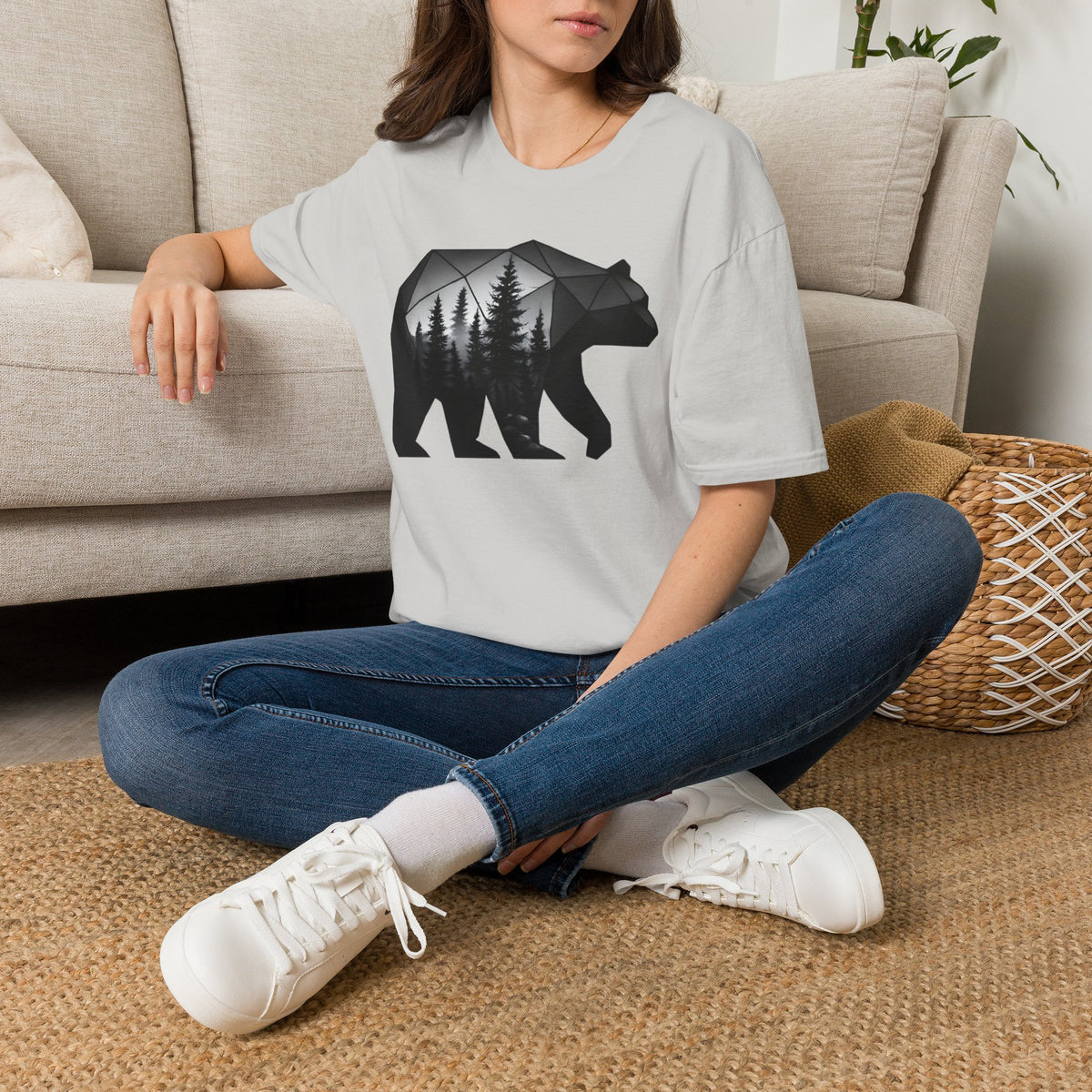 Geometric Forest Bear Woodland Silhouette Graphic Tee Shirt