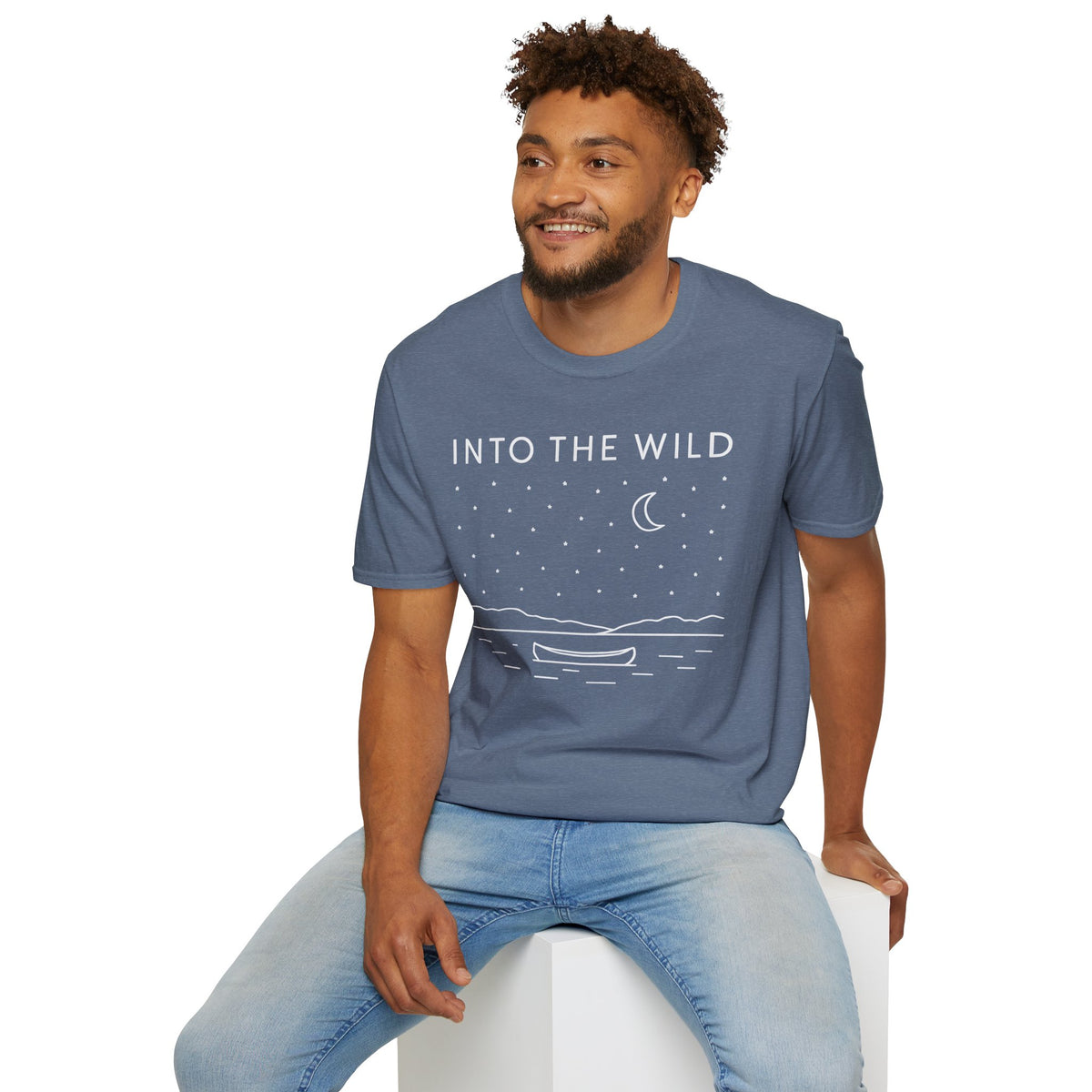 Into The Wild Canoe T-Shirt - Minimal Night Sky Lake Camping Tee