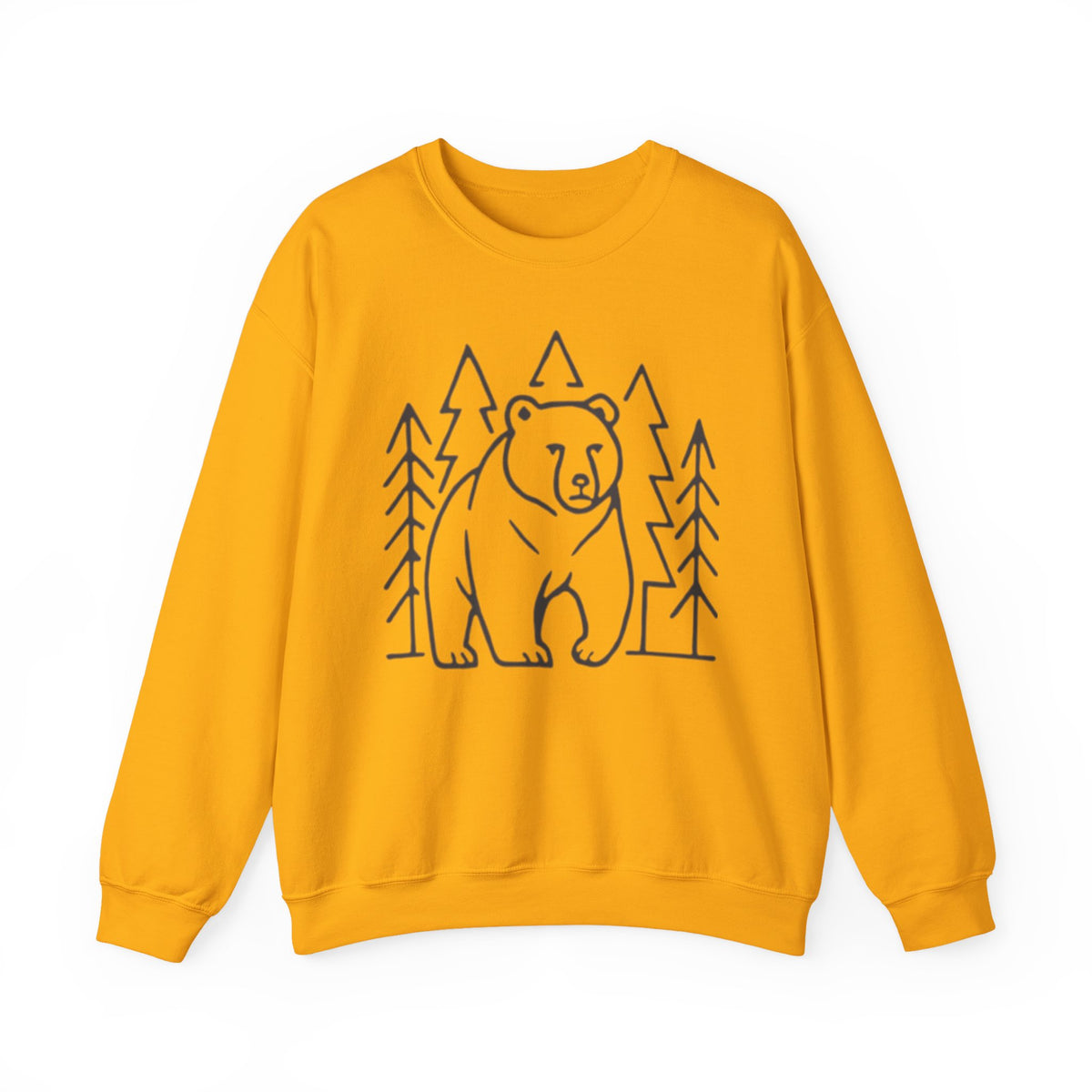 Bear Pine Forest Graphic Outline Crewneck Sweatshirt
