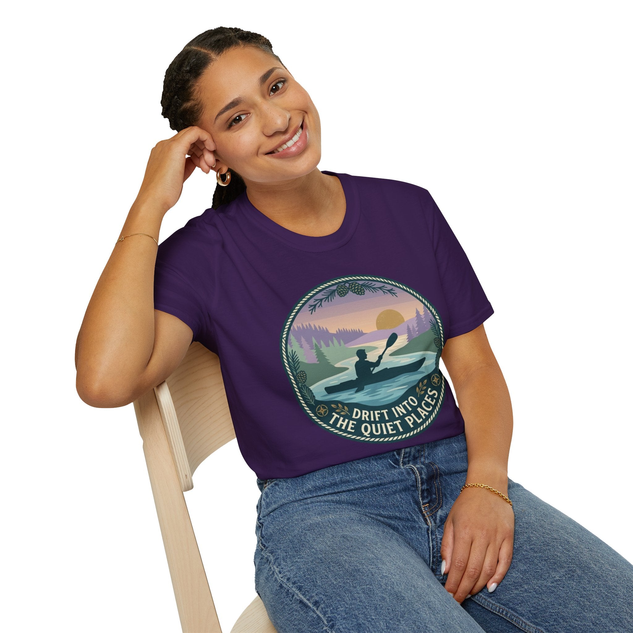 Kayak Sunset T‑Shirt — "Drift Into The Quiet Places" Outdoor Relaxation Tee